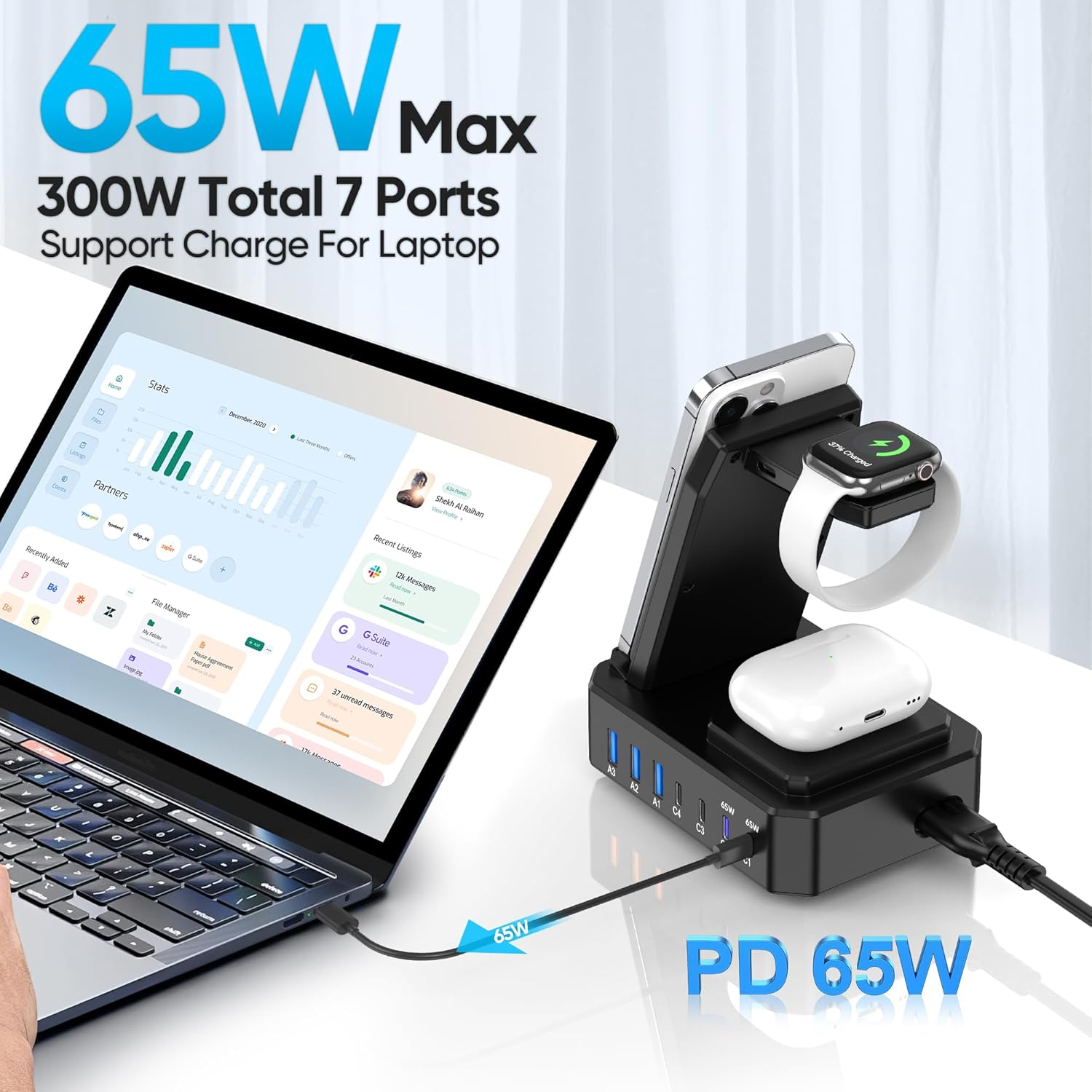 300W 10 in 1 Charging Station for Apple Devices Wireless Charger for Iphone Macb